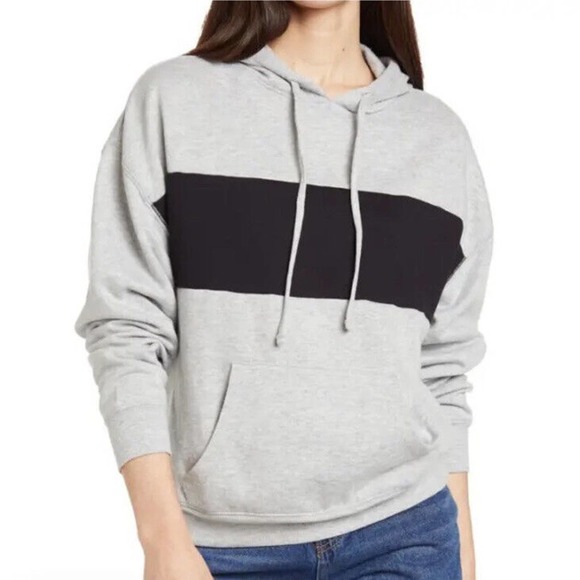 Abound Tops - Abound Nordstrom NWT Striped Hoodie Color Block Pullover Sweatshirt Grey Black S
